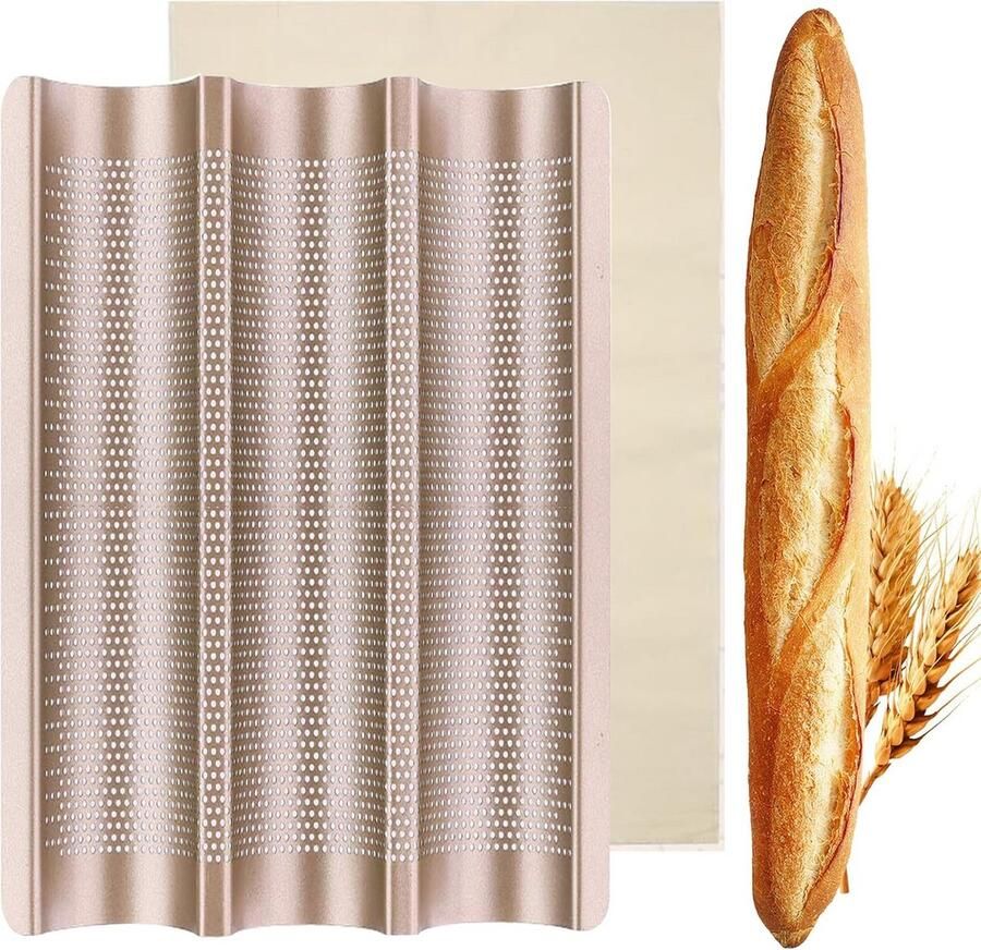 Stokbrood bakplaat voor 3 Franse broden Antiaanbak geperforeerd voor ideale bakresultaten