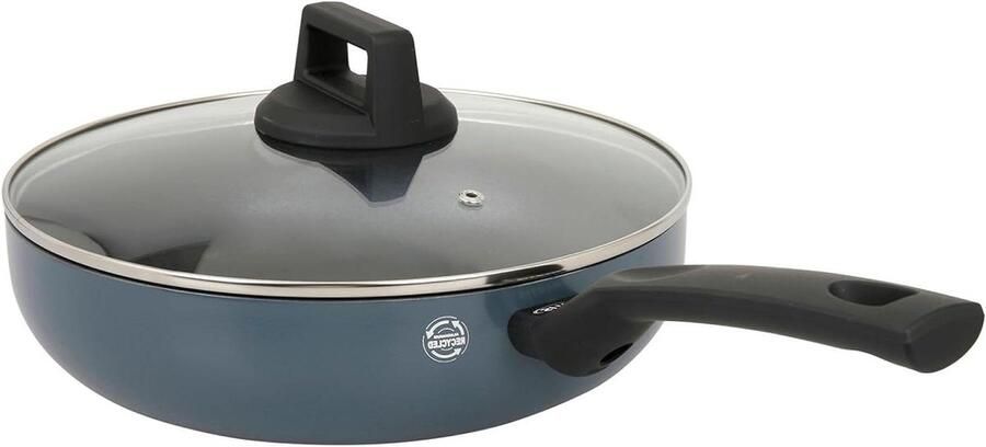 Stoofpan Aluminium Hapjespan Sauteerpan Allround Koken Gerecycled Materiaal 26 cm Diameter Blauw