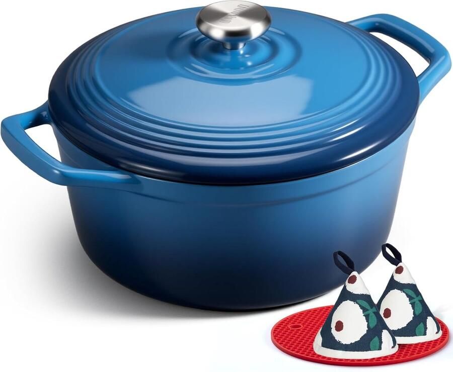 Gietijzeren Stoofpan Emile Braadpan Langzaam Garen Uitstekende Warmteverdeling 26 cm Diameter Saffier Blauw