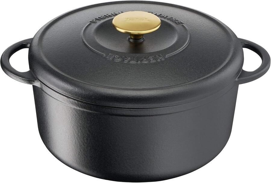 Stoofpan Gietijzer Braadpan Rond Langzaam Koken Optimale Warmte-Retentie 75 Liter Zwart