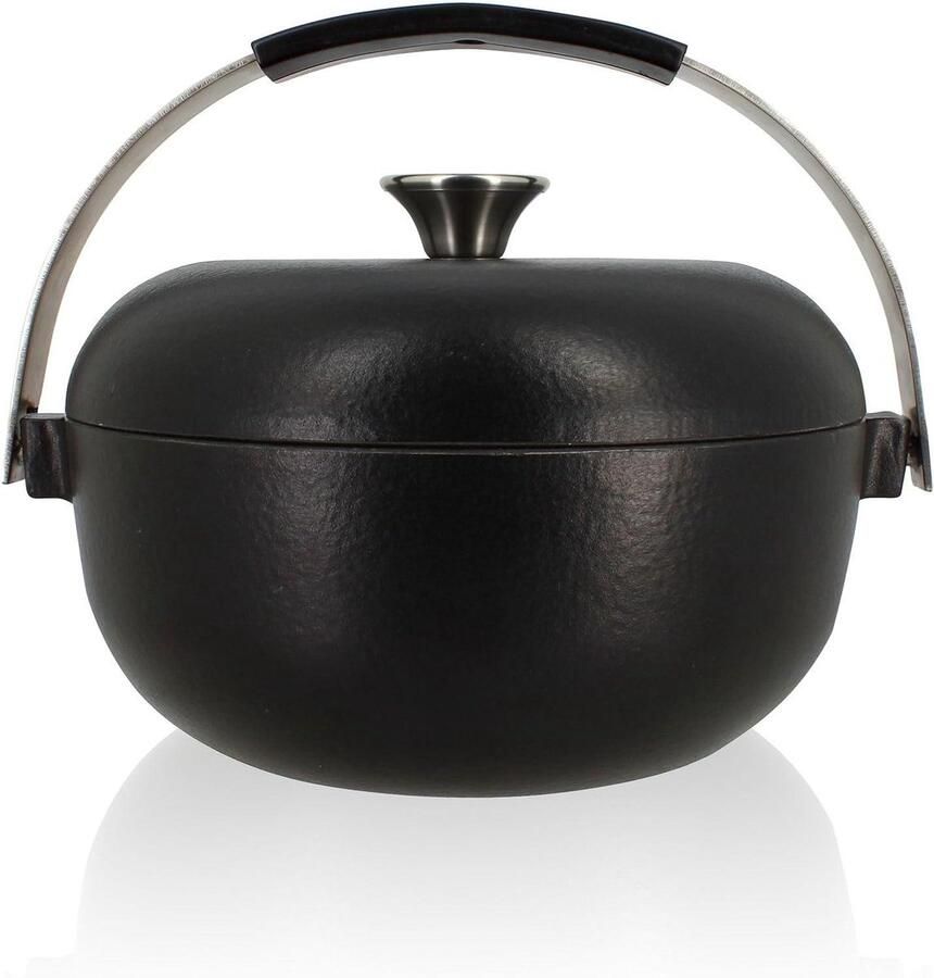 Stoofpan Gietijzer Braadpan Ronde Pan Langzaam Garen Voor Alle Warmtebronnen 25 cm Zwart