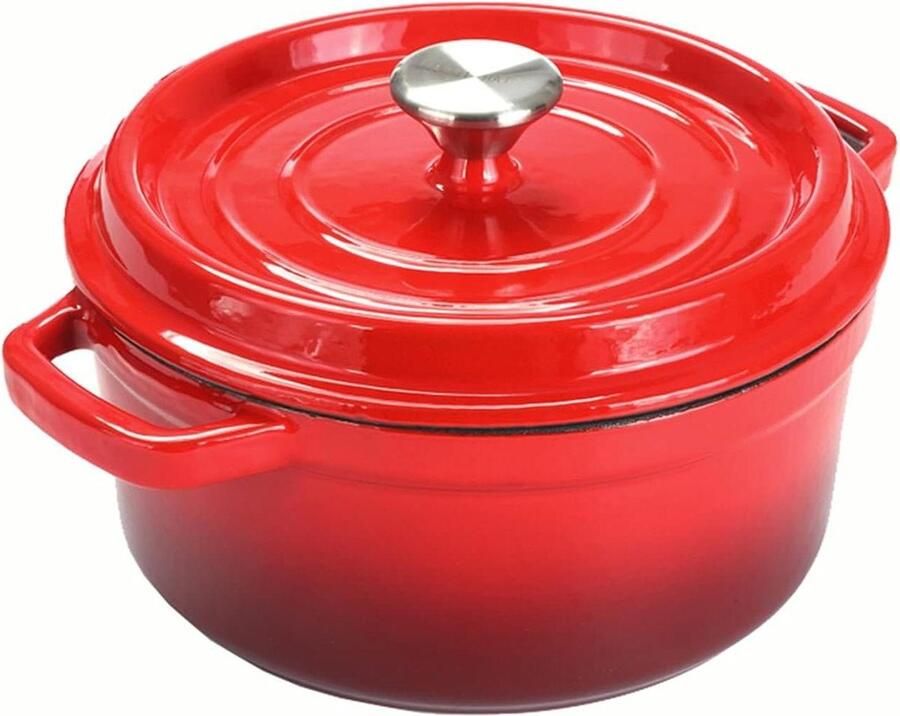 Keramische stoofpan Gietijzeren pot Langzaam koken Uitstekend warmtebehoud 26 cm Rood