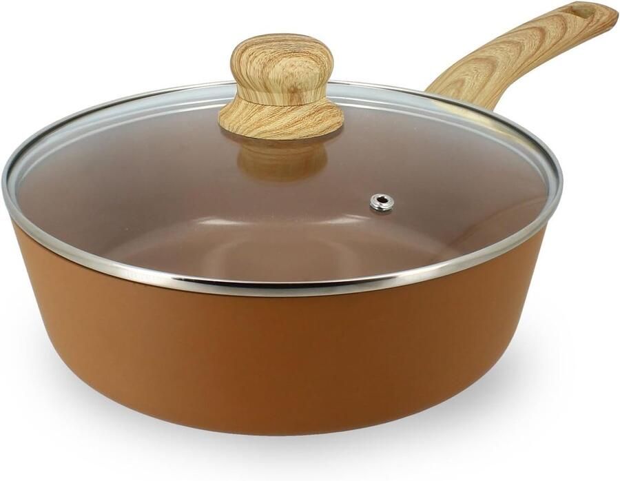 Stoofpan Hapjespan Aluminium Gelijkmatig Koken Keramische Antiaanbaklaag 24cm Hazelnoot