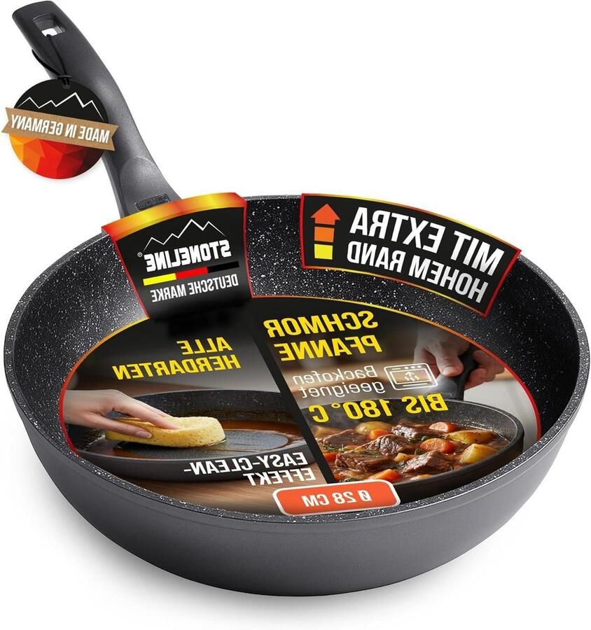 Stoofpan Koekenpan Vetvrij koken Echte steendeeltjes coating 28 cm Zwart