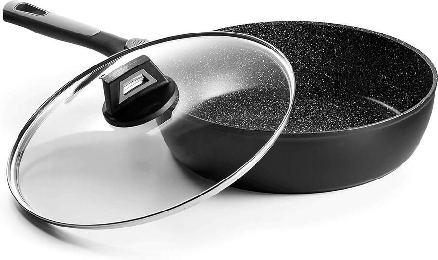 Stoofpan Kookpan met deksel Langzaam Garen Antiaanbaklaag 28 cm Zwart