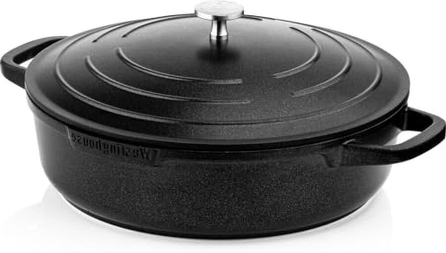 Stoofpan met Deksel Braadpan Inductie Gerechten Bereiden Snelle Verwarming 32 cm Zwart