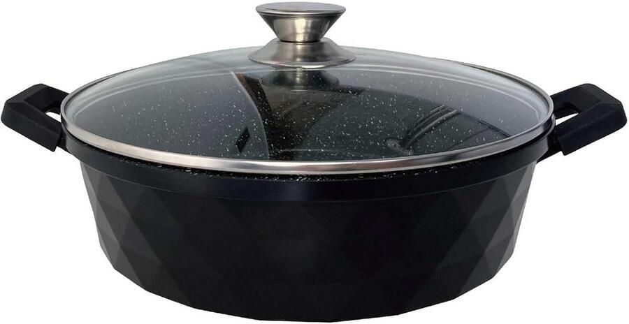 Stoofpan met deksel Braadpan Kookpan Langzaam Garen Diamant anti-aanbak 28 cm Zwart