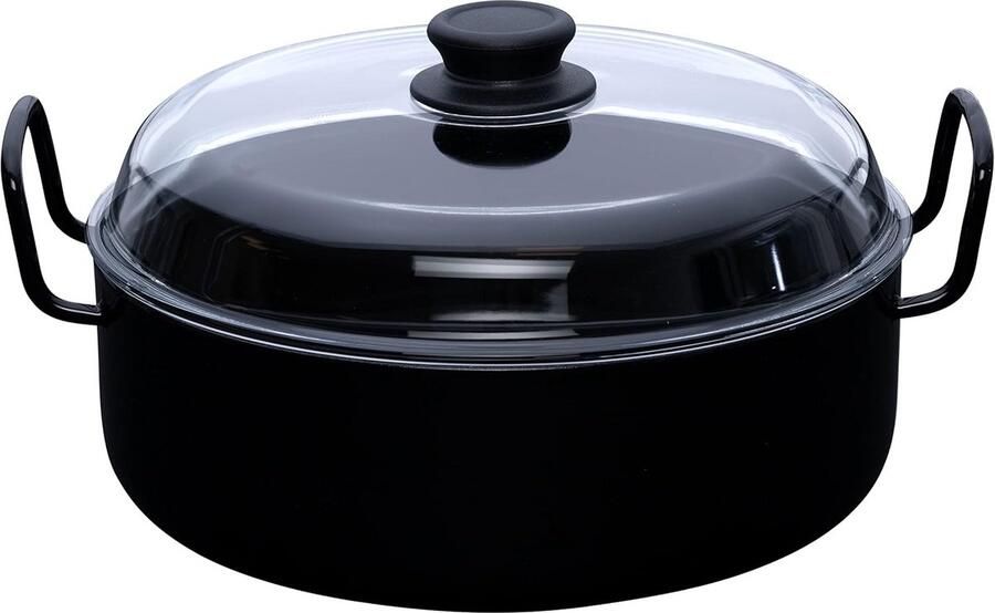 Stoofpan met deksel Emaille pan Energiezuinig koken Geschikt voor alle warmtebronnen 28 cm Zwart