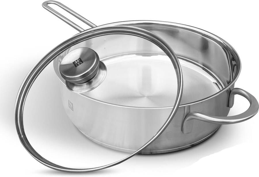 Stoofpan met deksel Hapjespan braadpan Langzaam garen Ongecoat roestvrij staal 24 cm 2.5 liter Zilver