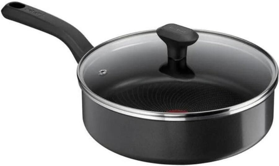Stoofpan met deksel Hapjespan Sauteuse Eenvoudig Koken Titanium antiaanbaklaag 24 cm Zwart