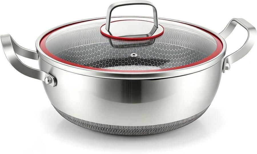 Stoofpan met deksel Honingraatpan braadpan Langzaam garen Krasbestendige antiaanbaklaag 28 cm Zilver