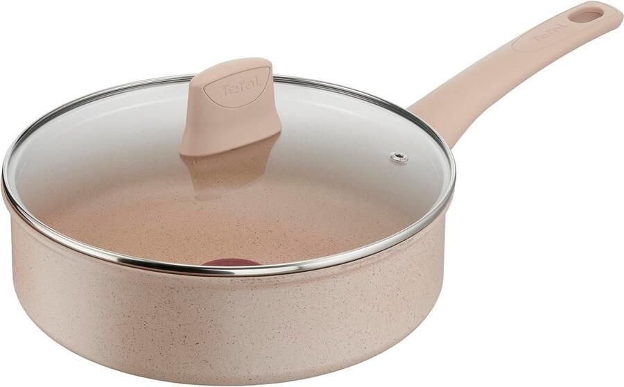 Stoofpan met Deksel Kookpan Braadpan Gezond Koken Temperatuur Indicator 24 cm Diameter Beige Maanlicht