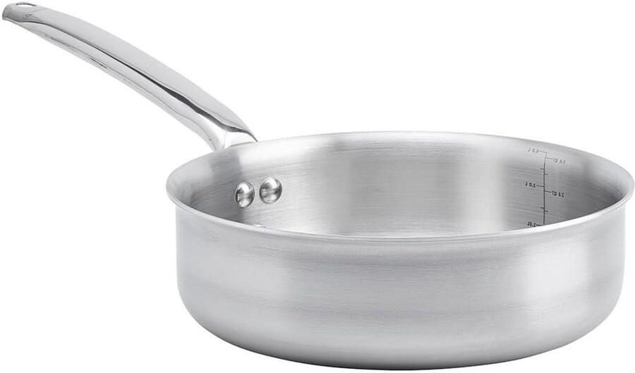 Stoofpan Rechte Randen Kookpan RVS Gelijkmatig Koken 3-Laags Materiaal 24 cm Grijs