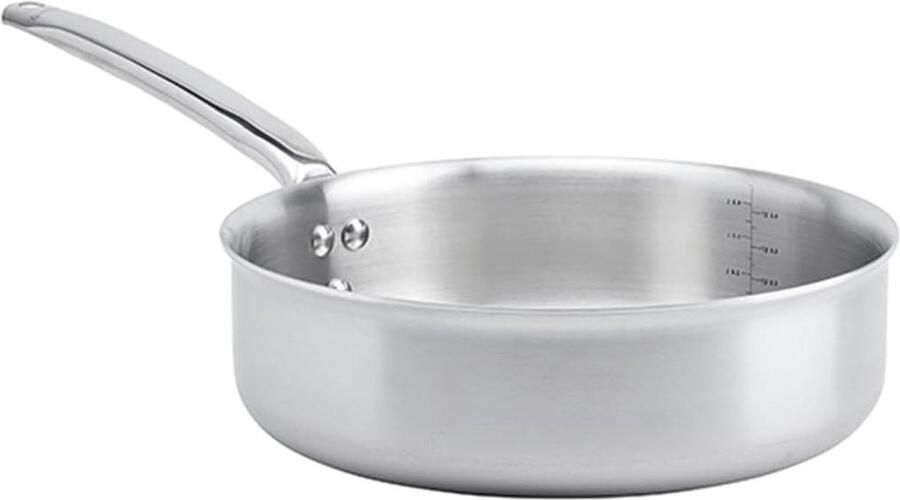 Stoofpan Rechte Randen Sauteerpan Gelijkmatig Koken 3-laags Roestvrij Staal 28 cm Diameter Geborsteld Grijs