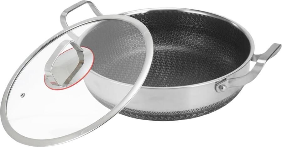 Grote Koekenpan Sauteren Bakken Thuis Koken Ovenbestendig Roestvrij Staal 30 x 8 cm Zilver