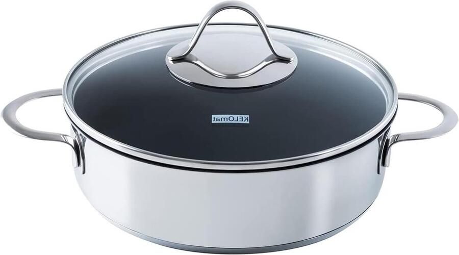 Stoofpan Roestvrij Staal Braadpan Keramisch Langzaam Garen Goede Warmtegeleiding 24 cm Zilvergrijs