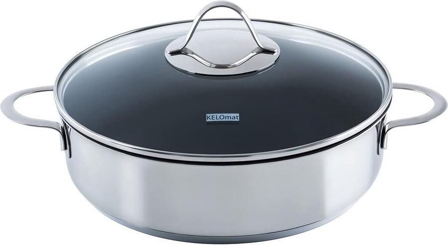 Stoofpan Roestvrij Staal Braadpan Kookpan Langzaam Garen Versterkte Antiaanbaklaag 28 cm Diameter Zilverkleurig