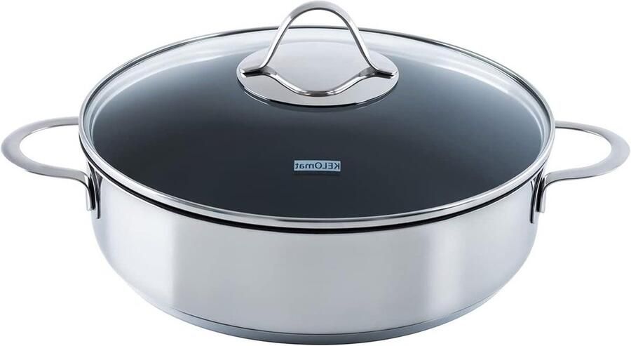 Stoofpan Roestvrij Staal Braadpan Ovenpan Langzaam Garen Versterkte Antiaanbaklaag 28 cm Diameter Zilverkleurig