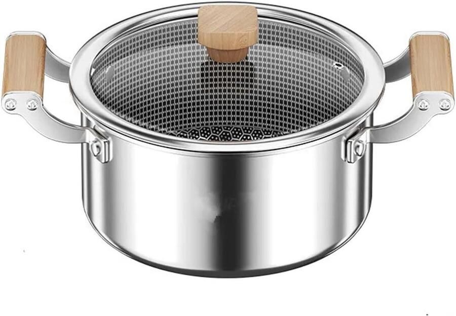 Stoofpan Roestvrij Staal Soeppan Braadpan Langzaam Koken Honingraat Antiaanbak 22 cm Zilver