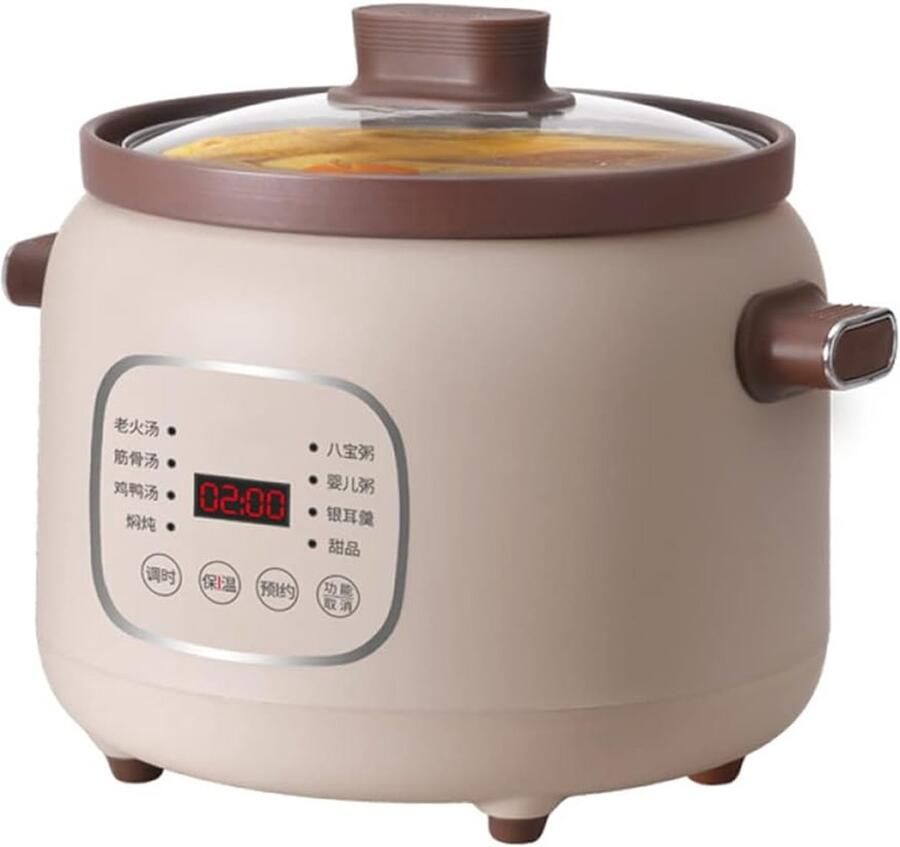Stoofpot Kookpot Multicooker Timer Langzaam Koken Keramische Binnenpan 3 Liter Bruin