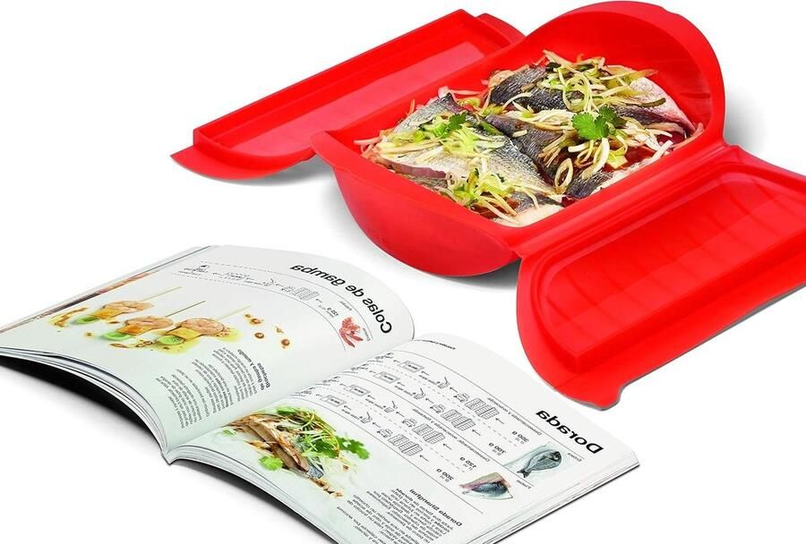 Stoom Kookgerei Magnetron Stomer Gezond Koken Inclusief Receptenboek 1400ml Capaciteit Rood