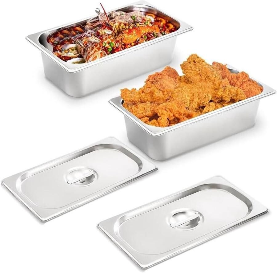 Stoom Tafel Pan Hotelpannen RVS Voedsel Bereiden Anti Jam Ontwerp 2 Pak 1 3 Size Zilver