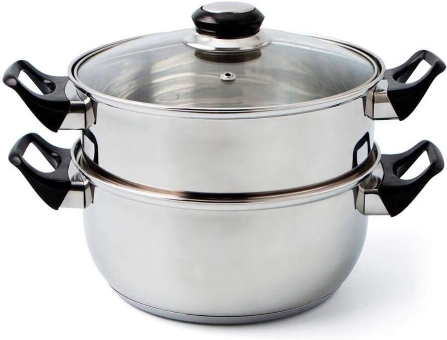Stoomboot en Steelpan Kookset Roestvrij Algemeen Koken Thermisch Schokbestendig 22 cm Staal