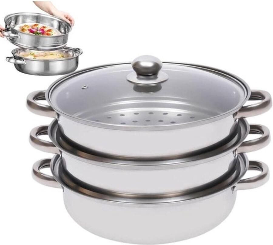Stoomboot Kookpot Stoompan Set Gezond Koken Stapelbaar 3 Lagen 11 Inch Meerkleurig