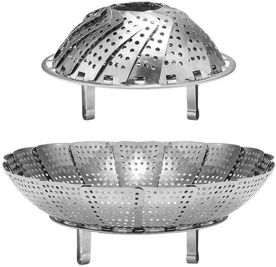 Stoomboot mand Groente stomer Gezond koken Opvouwbaar ontwerp 23cm diameter Zilver
