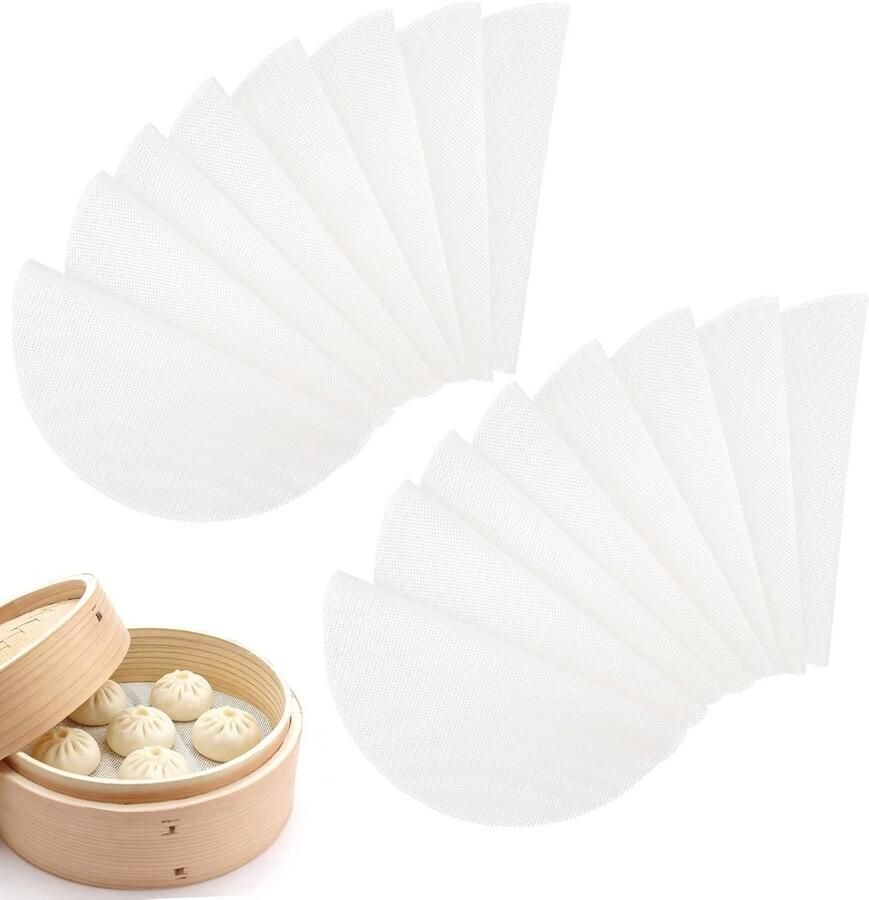 Stoomboot Matten Mesh Liners Dim Sum Koken Niet Plakkend Ontwerp 23cm Rond Wit