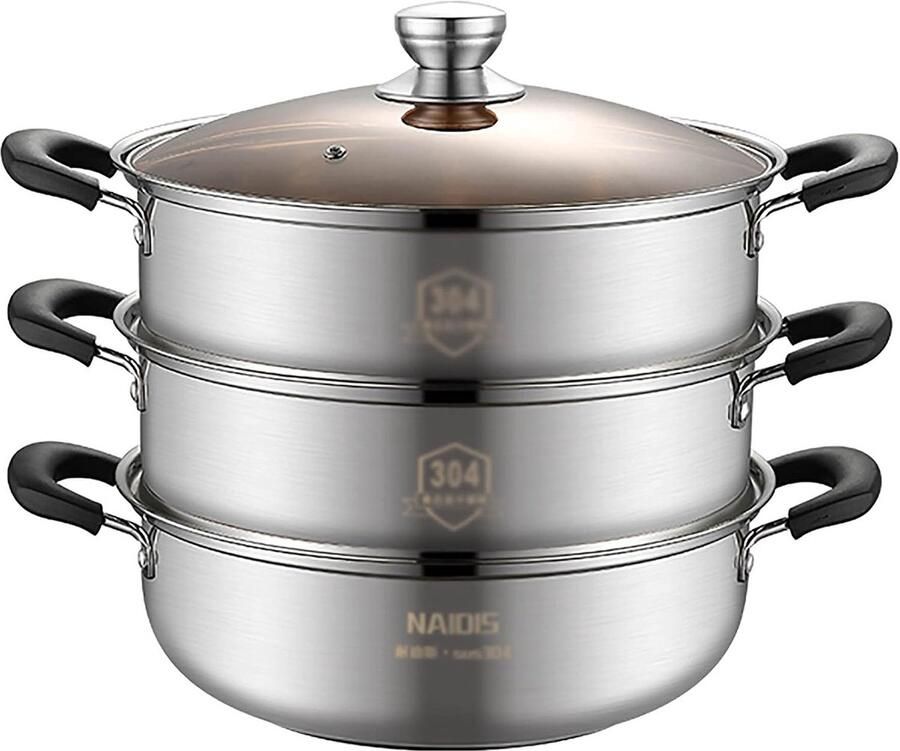 Stoomboot pan Hete pot Gezellig koken Verdikt 5-laags staal 32cm Zilverkleurig