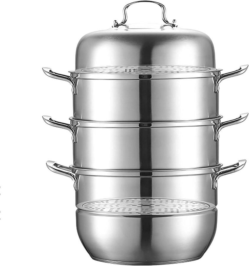Stoompan Soeppan Kookpan Stomer Gezond Koken 3-Laags Composietbodem 34 Cm Zilver
