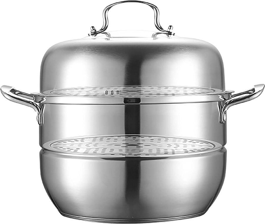Stoomboot Pan Soeppan Kookpan Gezond Koken Energiebesparend Ontwerp 32 cm Zilver