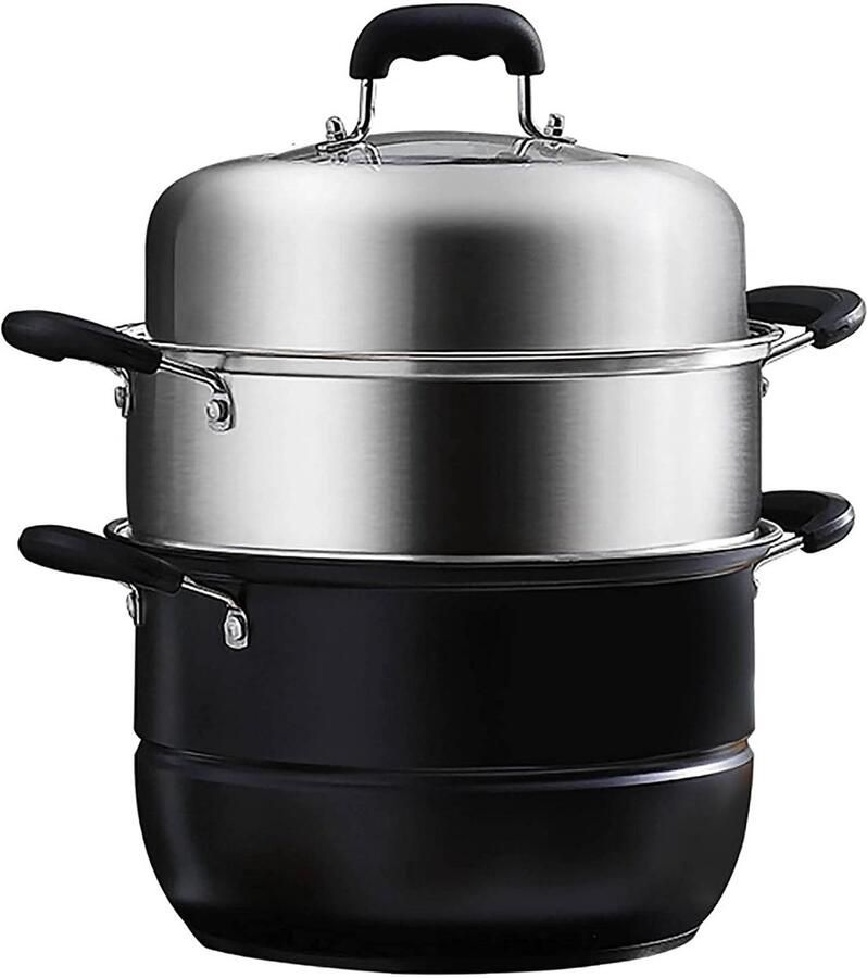Stoomboot pot Soeppot Grote maaltijden Dubbele kookfunctie 28 cm Zilver
