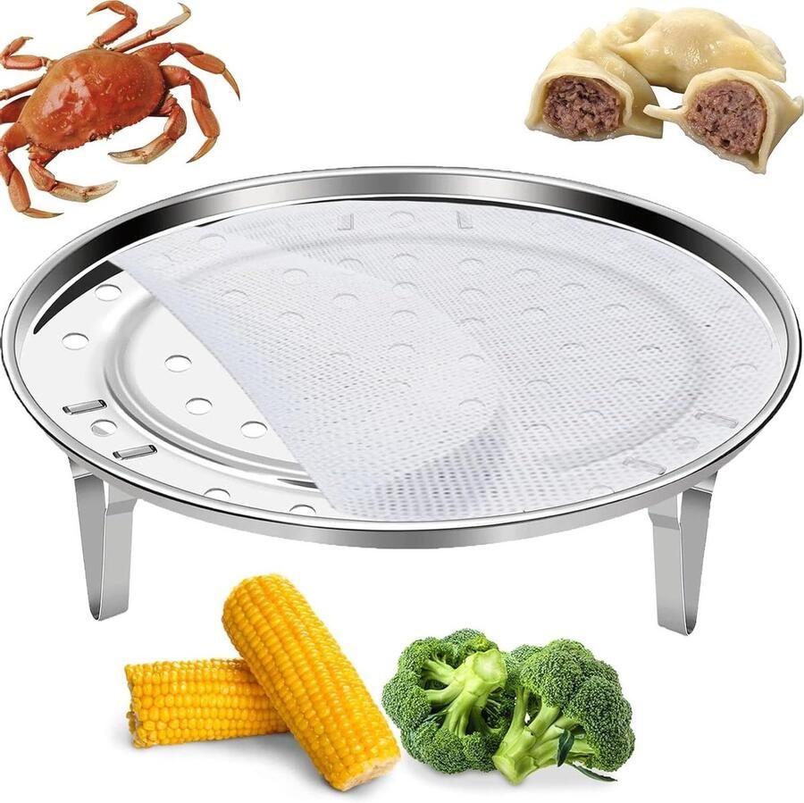 Ronde Stoommand Stoominzet Pan Gezond Koken Verwijderbare Standaard 20 cm Diameter Zilver