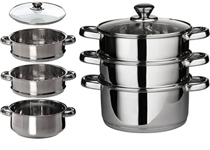 Stoomboot Set Met Glazen Deksel 3 Tier Kookgerei 22CM