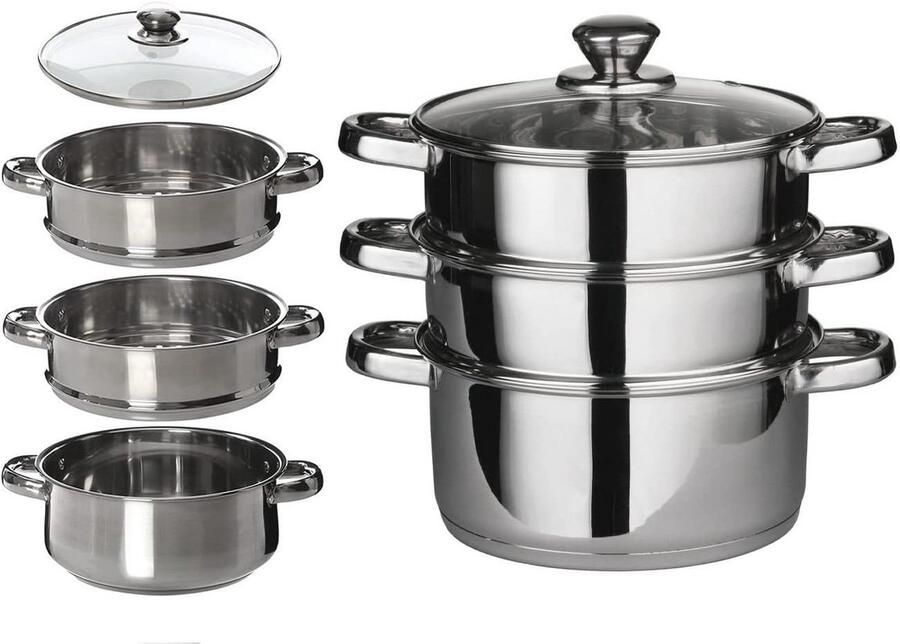 Stoomboot Set Met Glazen Deksel 3 Tier Kookgerei 22CM