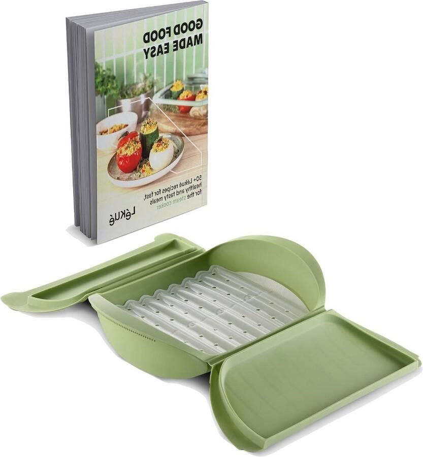 Stoomcontainer Magnetron Stoompan Siliconen Gezonde Maaltijden Met Dienblad 1400 ml Groen