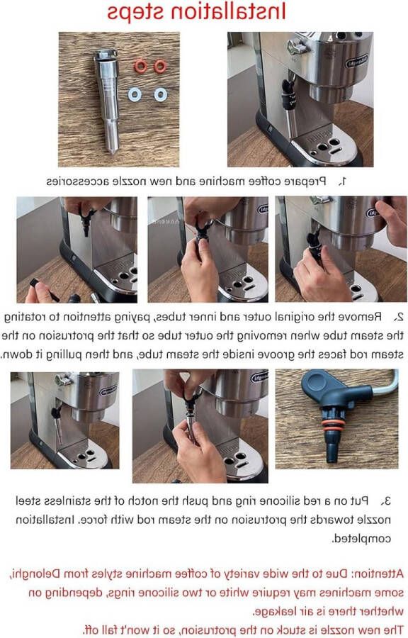 Stoomeffect melkopschuimer voor Delonghi ECP EC680 EC9335 krachtig roestvrijstalen koffiestoommondstuk met siliconen ringen geschikt voor coffeeshops en restaurants