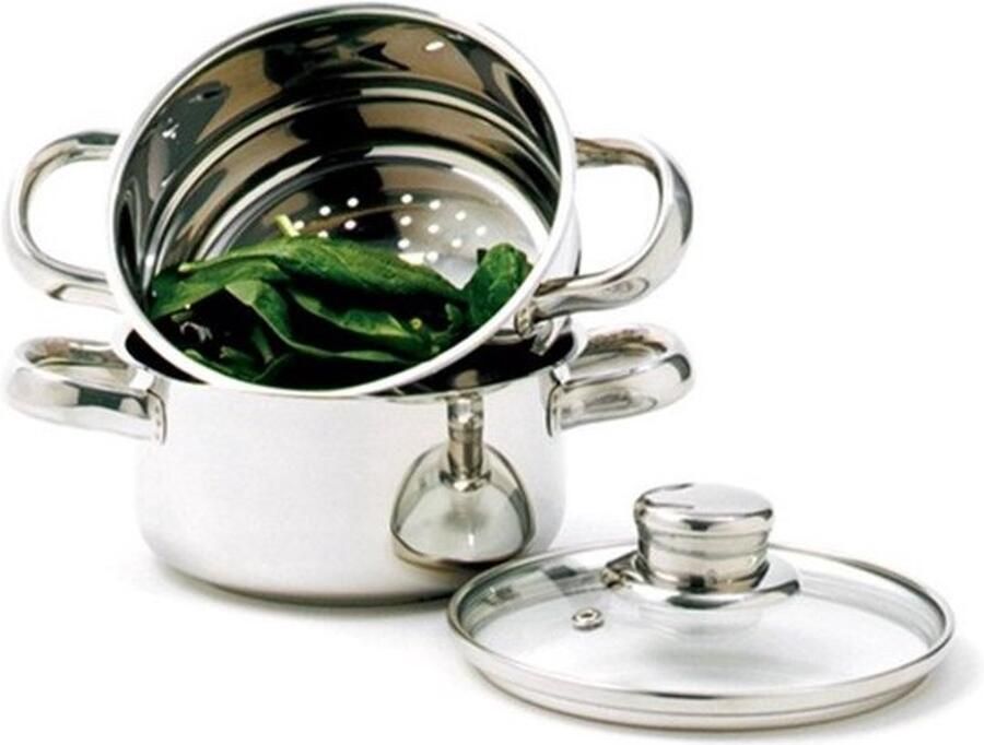 Stoomfornuis Set Stoompan RVS Gezond Koken Tri-Ply Basis 1 Liter Zilver