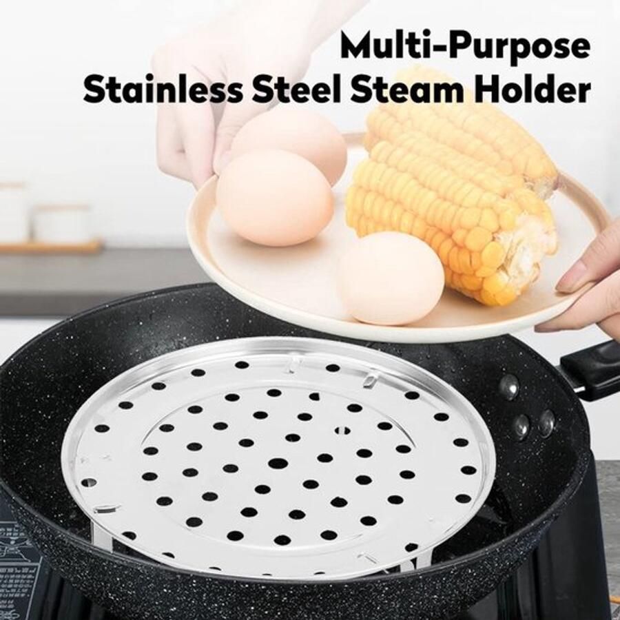 Stoomhouder Heavy-duty Multifunctioneel Kookgerei Roestvrij Staal Ronde Stoomrekstandaard Grootte S: 20x20x5 cm Verhoogd Ontwerp Kookstomer - Foto 2
