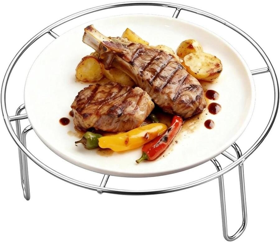 Stoominzet Pan Bakrooster Afkoelrooster Gezond Koken 3-Voet Design 16 cm Diameter Zilver