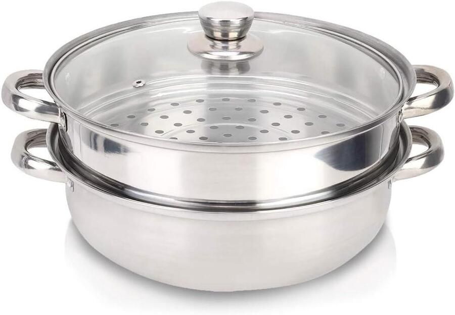 Stoominzet Pan Dubbele Boiler Gezond Koken Snel Verwarmend 27 cm Zilver