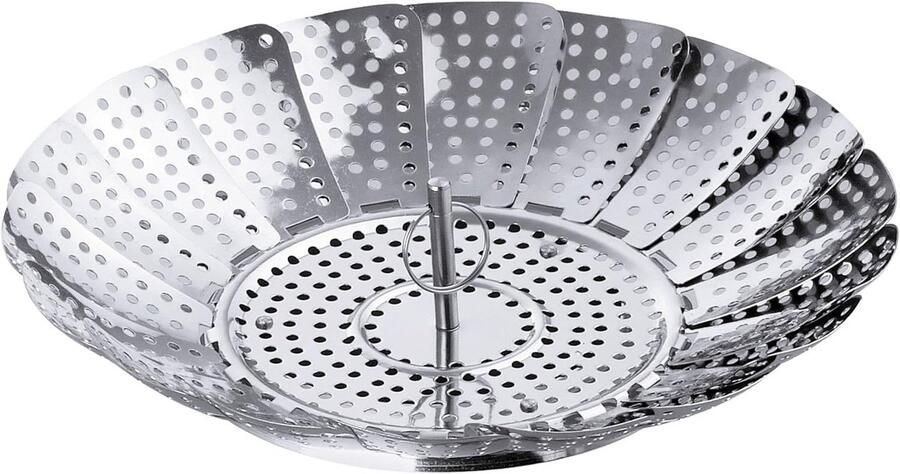 Stoominzet Pan Flexibele Stomer Gezond Koken Universeel Pasvorm 14-22 cm Zilverkleurig