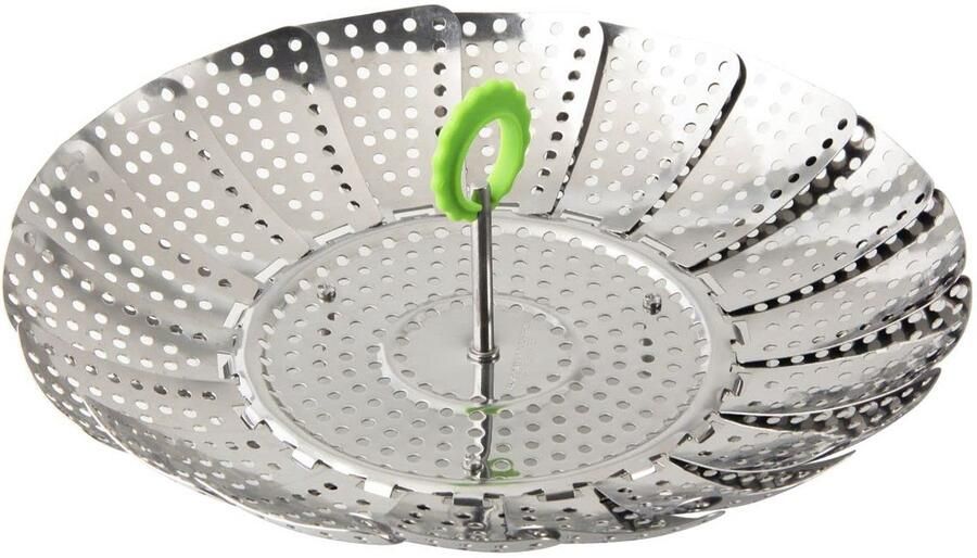 Stoominzet Pan Gezond Koken Groenten Stomen Flexibel Verstelbaar Ø 24 cm Zilver Groen