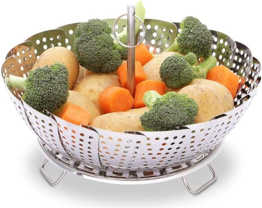 Stoominzet Pan Stoommand Groenten Gezond Koken Verstelbare Diameter 14-24 cm Zilver