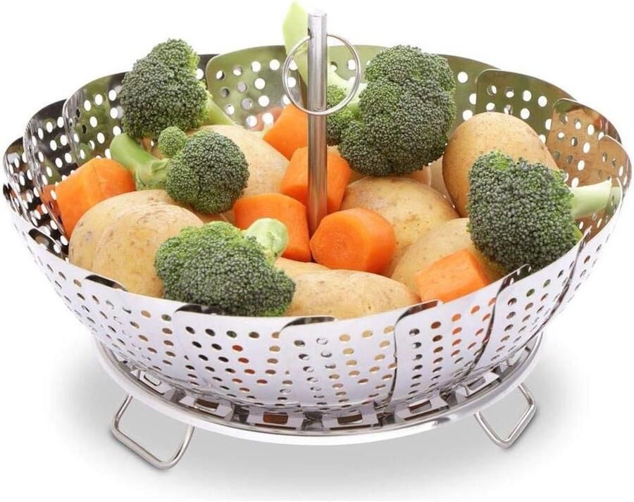 Stoominzet Pan Stoommand Groenten Gezond Koken Verstelbare Diameter 14-24 cm Zilver