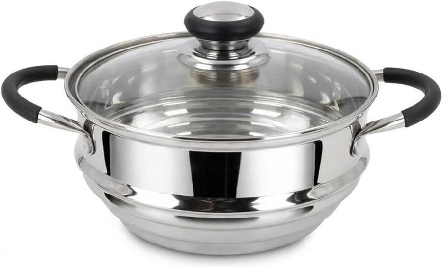 Stoominzet Pan Stoommand RVS Gezond Koken Past op 3 Pannen 20 cm Diameter Zilver
