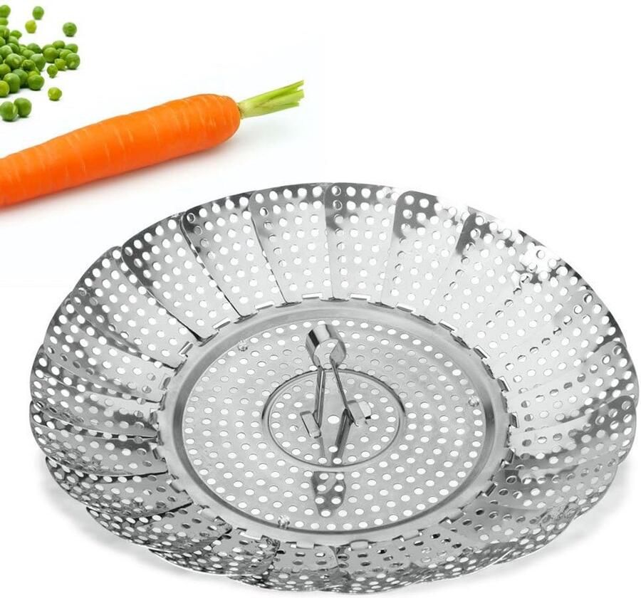 Stoominzet Pan Stoommand RVS Gezond Koken Verstelbare Diameter 19-27 cm Zilverkleurig