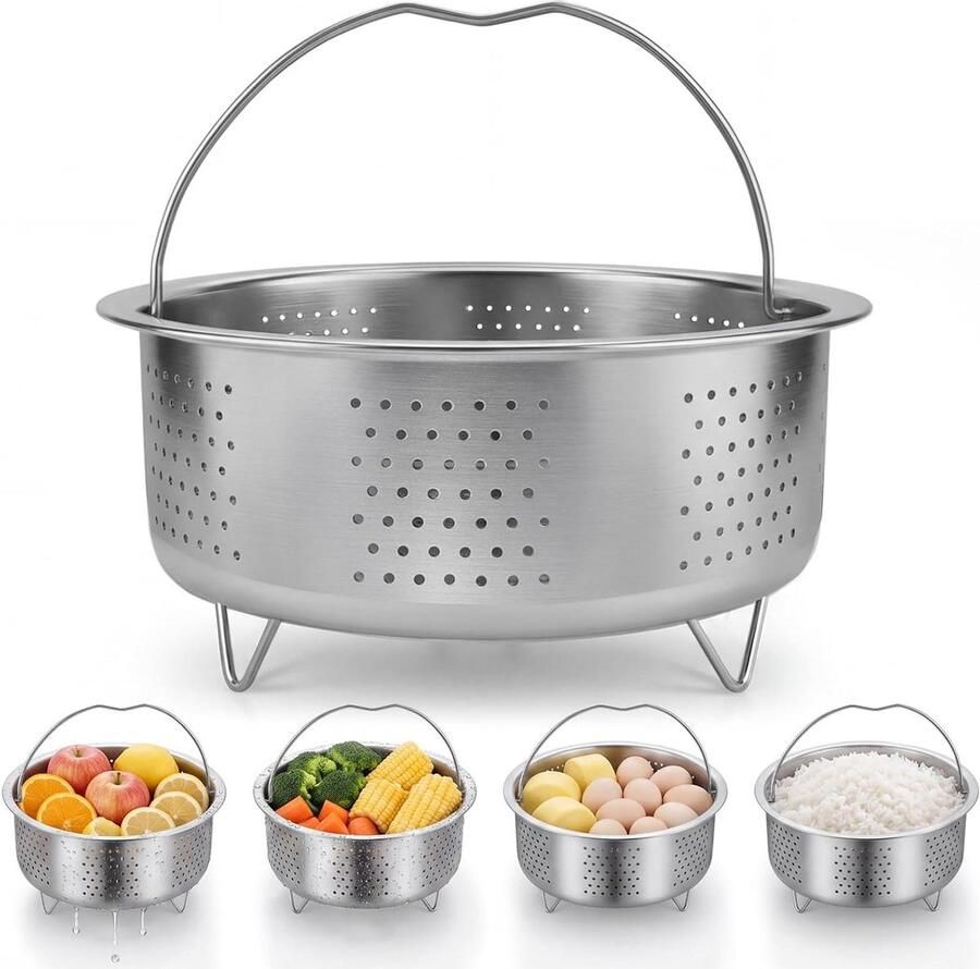 Stoominzet Pan Stoommand RVS Gezond Koken Versterkte Handgreep 20 cm Diameter Zilver